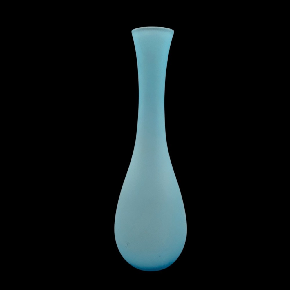 Vintage Pottery Barn Vase Frosted Glass Baby Light Blue Satin Cased 10.75" Tall